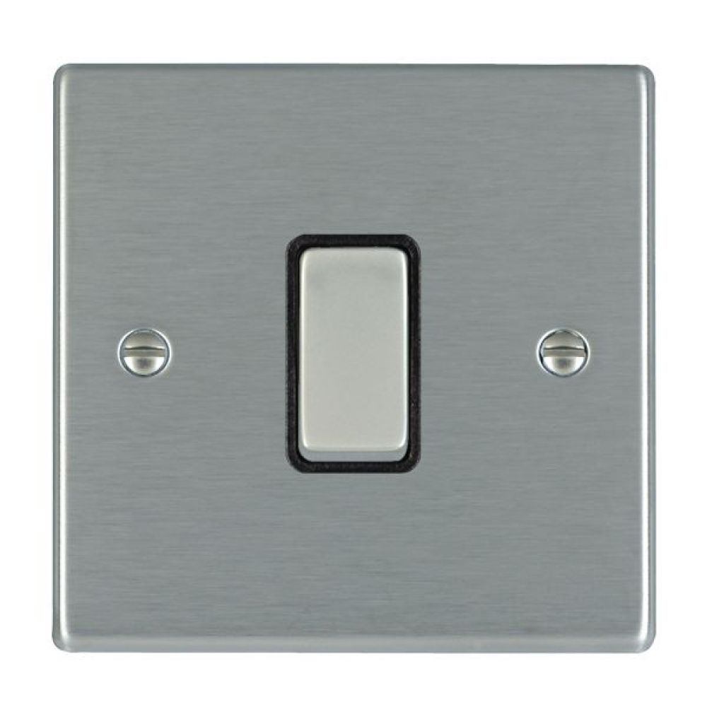 Hamilton Hartland Satin Stainless 1 Gang 10AX 2W Rocker Switch with Satin Stainless Inserts + Black Surround