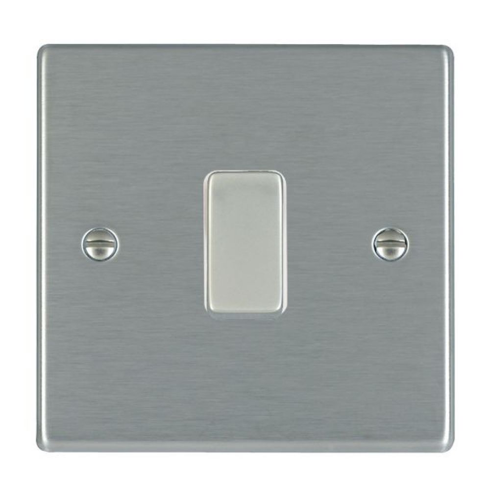 Hamilton Hartland Satin Stainless 1 Gang 10AX 2W Rocker Switch with Satin Stainless Inserts and White Surround