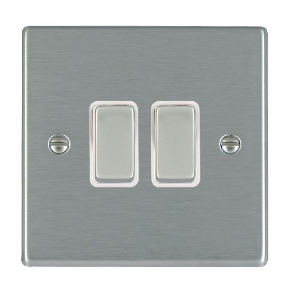 Hamilton Hartland Satin Stainless 2 Gang 10AX 2W Rocker Switch with Satin Stainless Inserts and White Surround