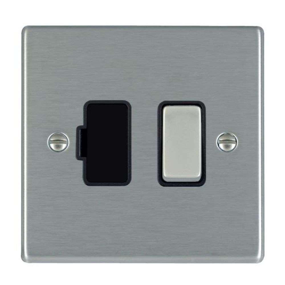 Hamilton Hartland Satin Stainless 1 Gang 13A Double Pole Fused Spur with Satin Stainless Inserts + Black Surround