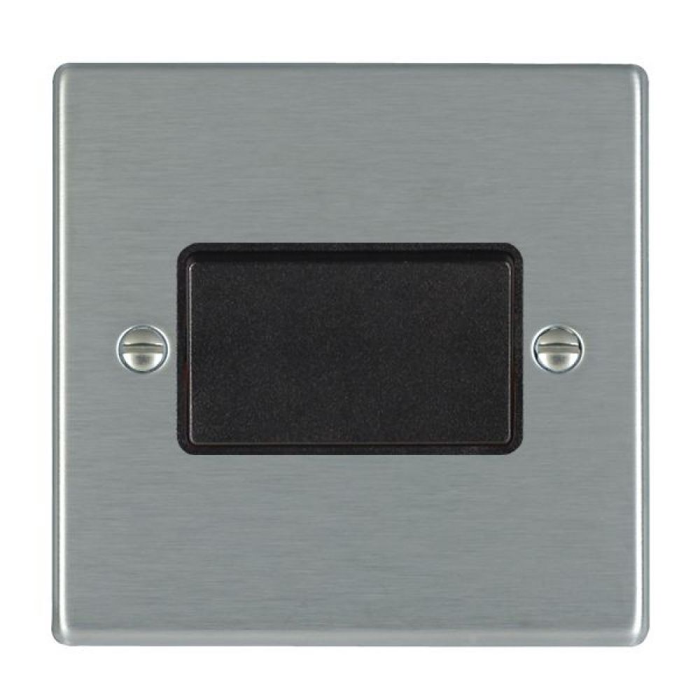 Hamilton Hartland Satin Stainless 1 Gang 10A Triple Pole Rocker Switch with Black Plastic Inserts and Black Surround
