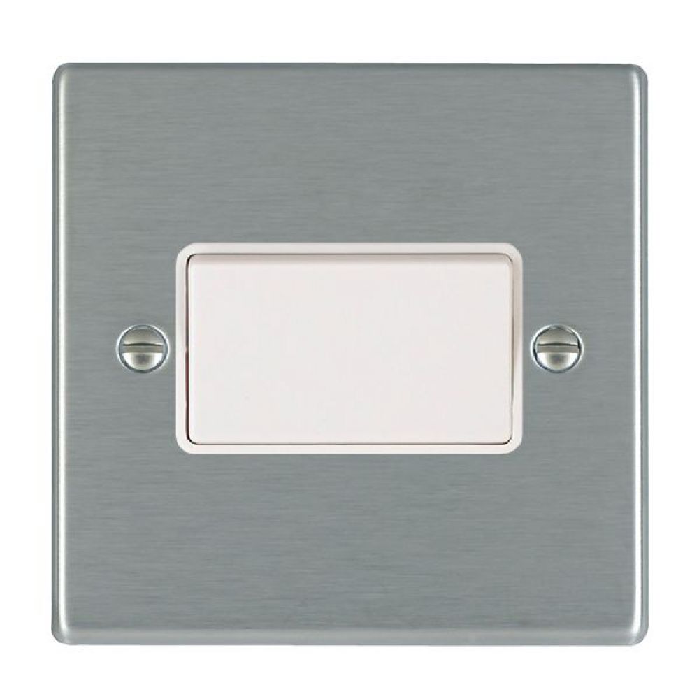 Hamilton Hartland Satin Stainless 1 Gang 10A Triple Pole Rocker Switch with White Plastic Inserts + White Surround