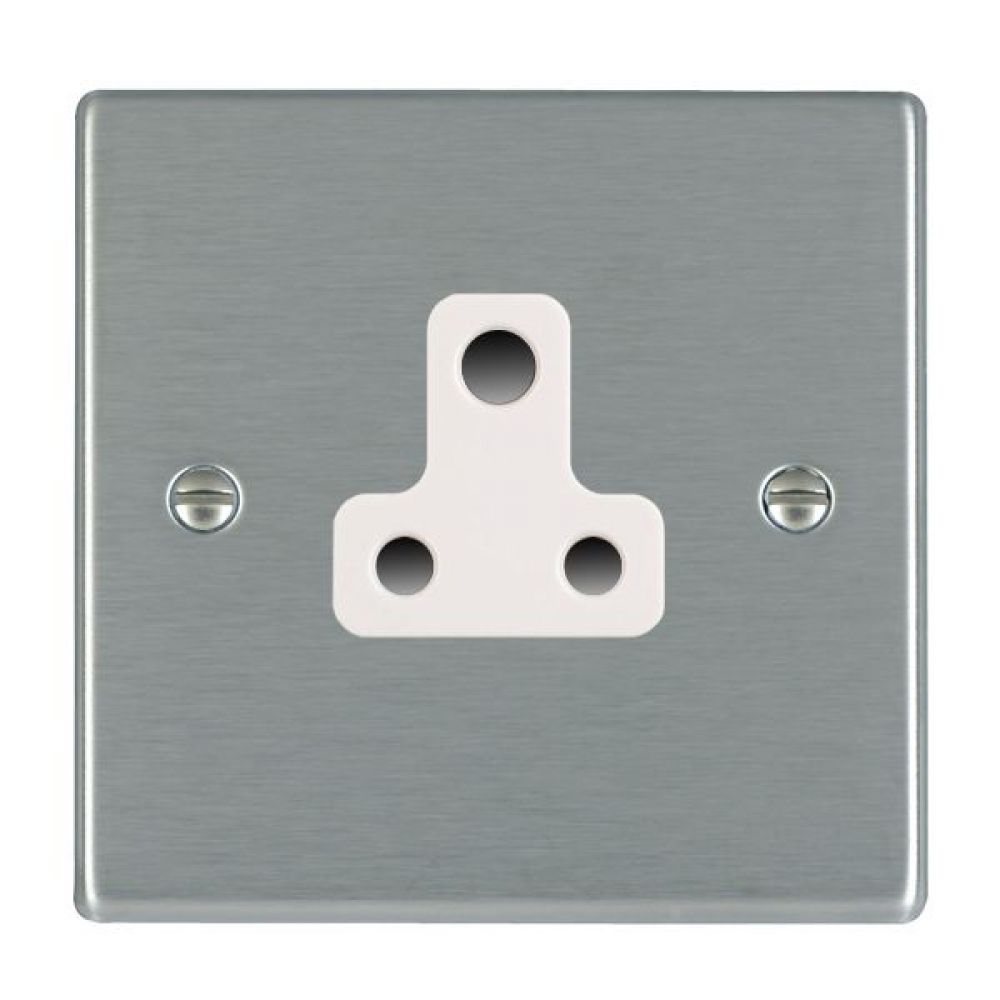 Hamilton Hartland Satin Stainless 1 Gang 5A Unswitched Socket with White Plastic Inserts and White Surrounds