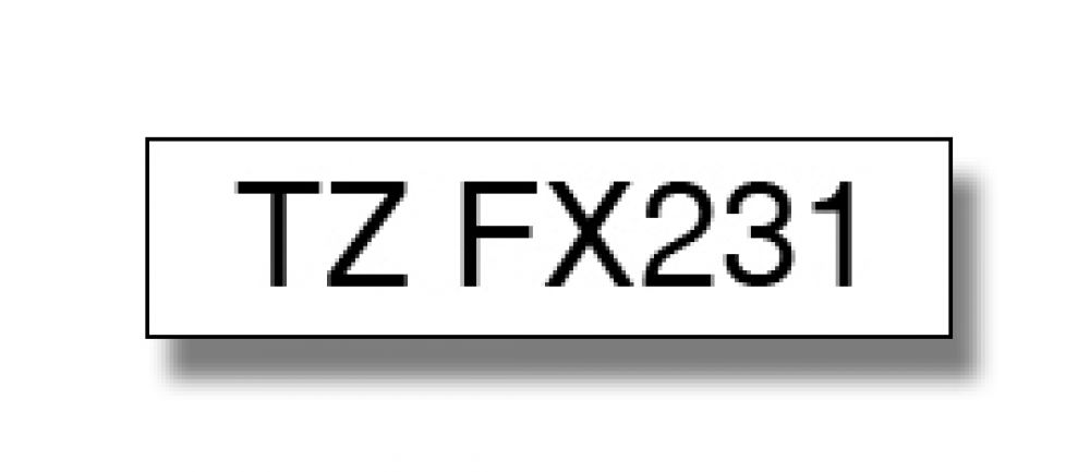 Brother TZFX231 Black on White Gloss Laminated P-touch labelling tape 12mm x 8m