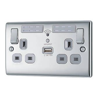 BG Nexus Wi-Fi Socket Range Extender Plus USB Port - Polished Chrome